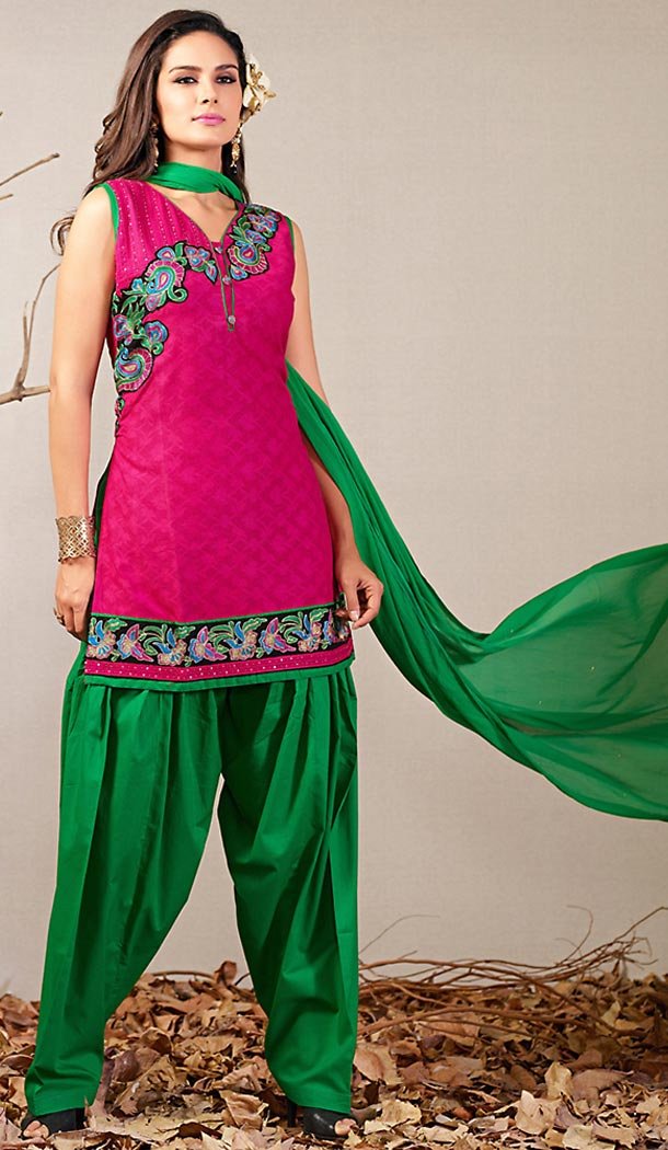Panjabi Deep Pink Cotton Straight Cut Readymade Patiyala Suit | FH517179795
