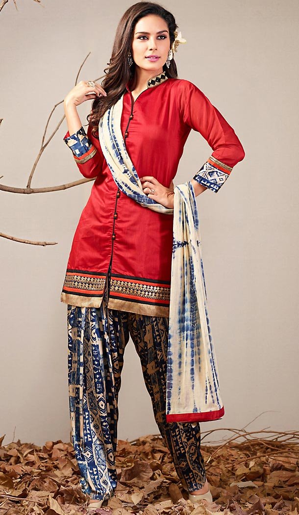 Panjabi Red Chanderi Silk Straight Cut Readymade Patiyala Suit | FH517179797