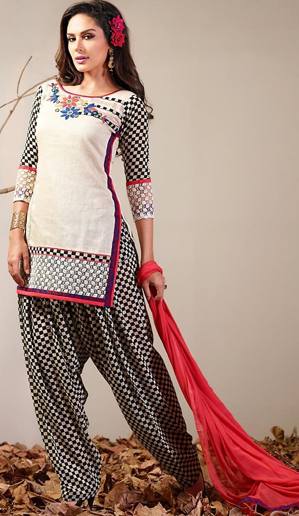 Panjabi Off White Georgette Straight Cut Readymade Patiyala Suit | FH517179798