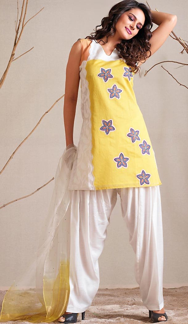 Panjabi Yellow Cotton Straight Cut Readymade Patiyala Suit | FH517179800