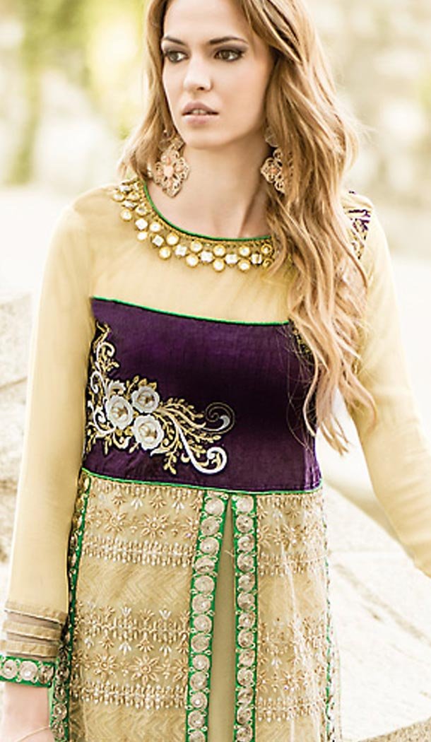Pakistani Style Cream Color Georgette Palazzo Dresses | FH462072092