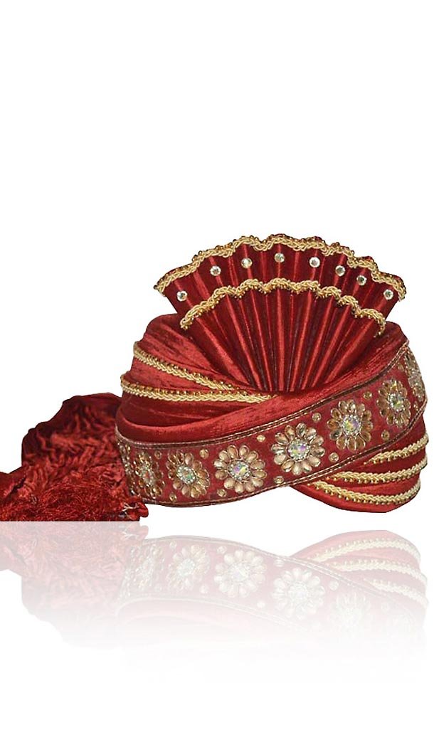 Man Wedding Turban in Raw Silk and Crayola Maroon Color | FH464972479