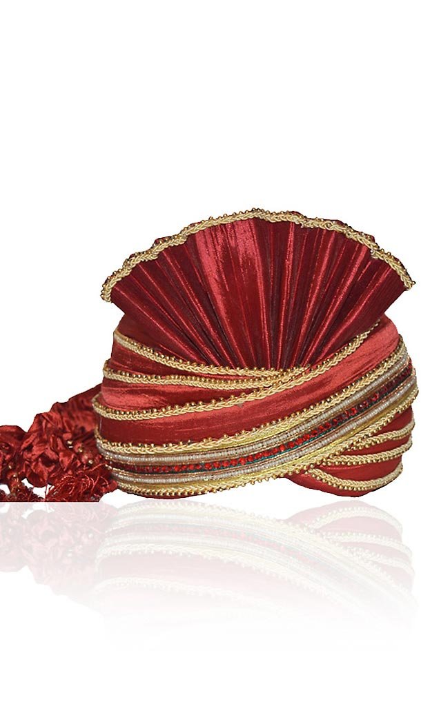 Man Wedding Turban Pagri for Gooms in Raw Silk and Crayola Red Color | FH464972484