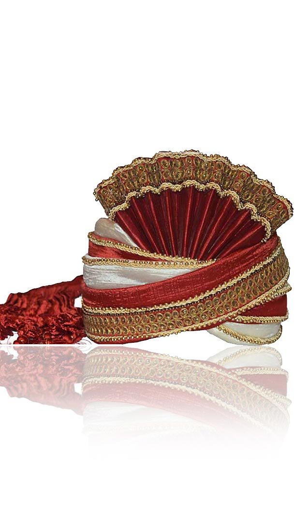 Man Wedding Turban Pagri for Gooms in Dupioni Raw Silk and Maroon Color | FH464972487