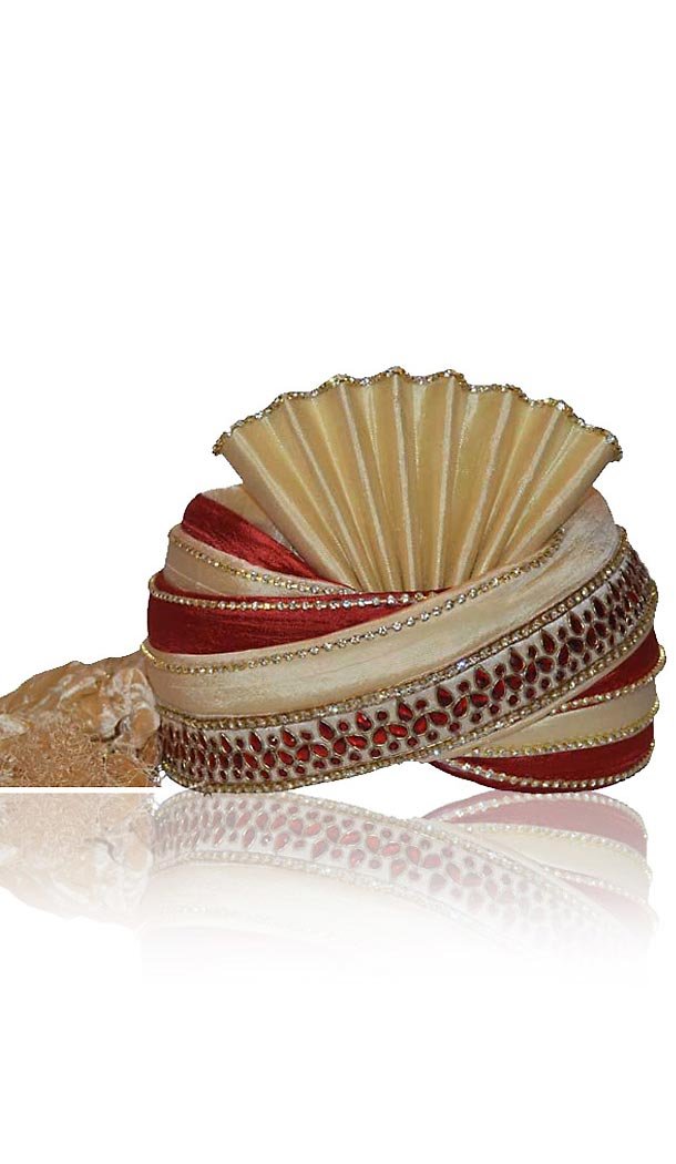 Man Wedding Turban Pagri for Gooms in Dupioni Raw Silk and Cream Color | FH464972491