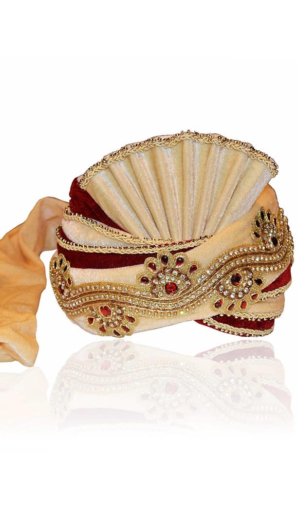 Velvet Fabric Cream Color Rajasthani Jodhpuri Turban Safa Pagdi | FH465072494