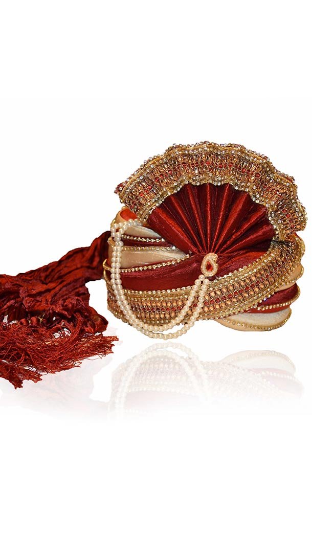 Art Silk Fabric Maroon Color Rajasthani Jodhpuri Turban Safa Pagdi | FH465072499