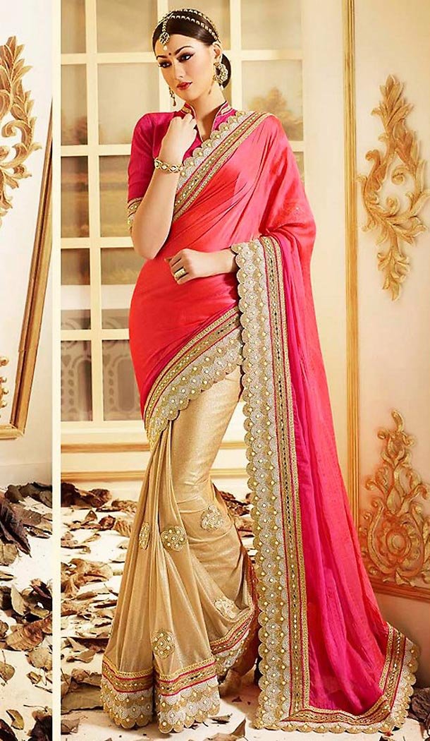 French Beige Color Lycra Embroidered Saree Blouse | FH465872582