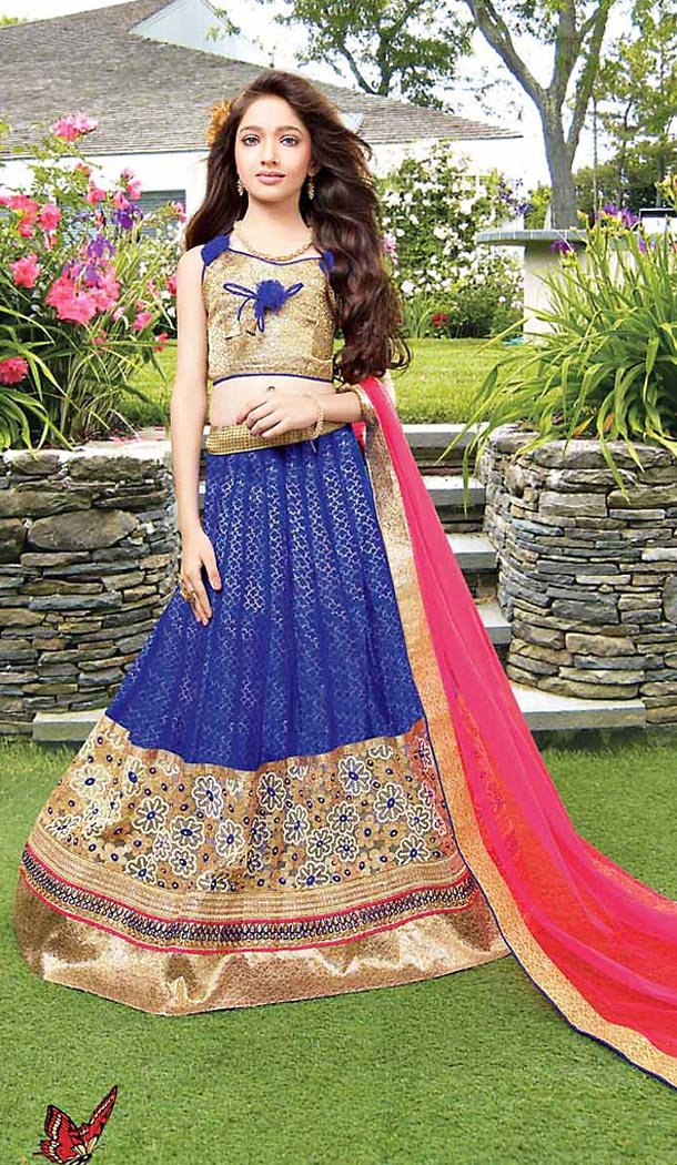Royal Blue Color Net Circular Kids Girls Lehenga Cholis | FH467572765