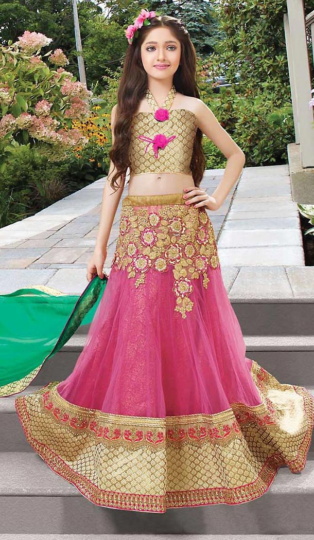 Pink Color Net Circular Kids Girls Lehenga Cholis | FH467572772