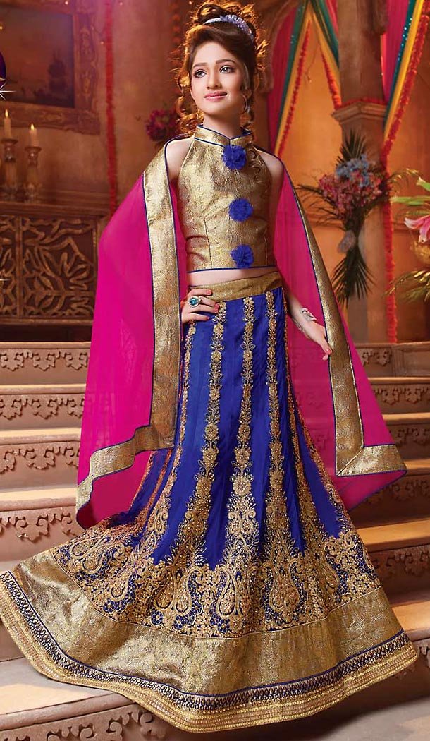 Royal Blue Color Net Circular Kids Girls Lehenga Cholis | FH467672776