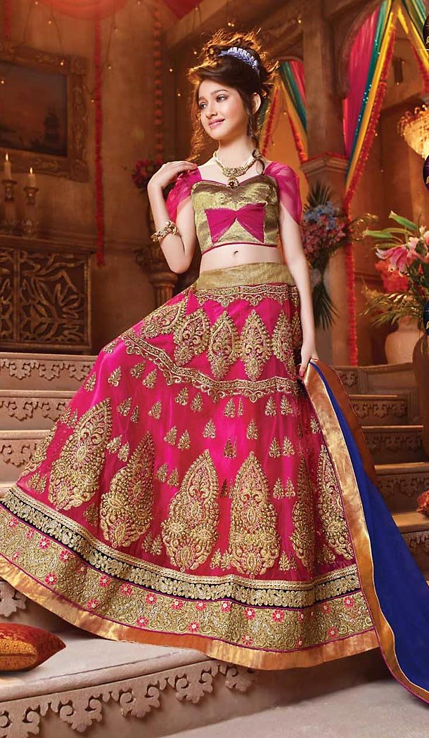 Deep Pink Color Net Circular Kids Girls Lehenga Cholis | FH467672781