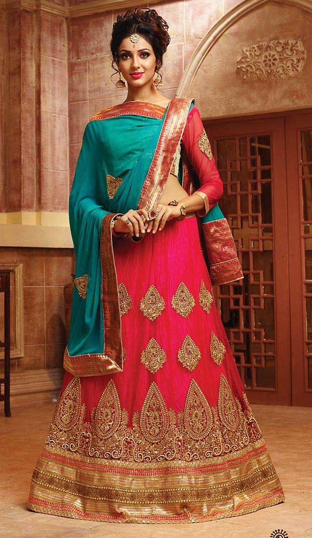 Deep Pink Color Net A Line Style Lehenga Choli | FH467872792