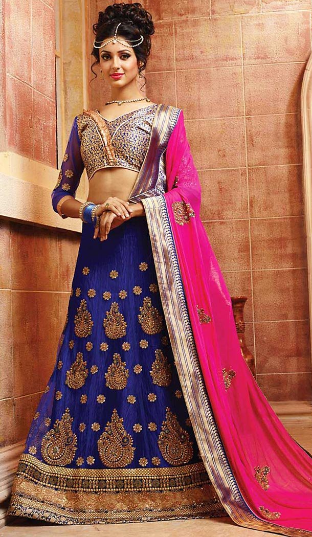 Navy Blue Color Net A Line Style Lehenga Choli | FH467872795