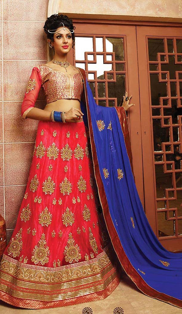 Crimson Color Net A Line Style Lehenga Choli | FH467872798