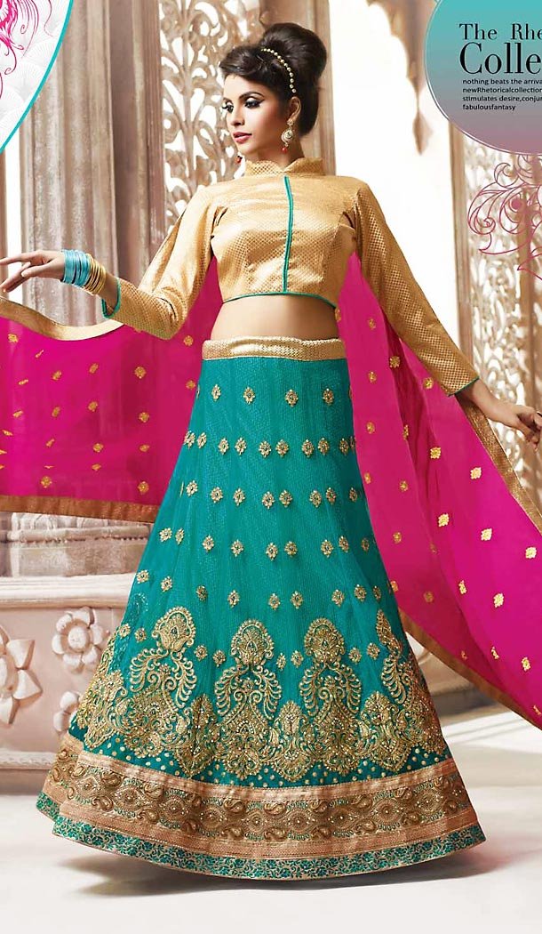 Teal Blue Color Net Circular Style Designer Lehenga Choli | FH468072820