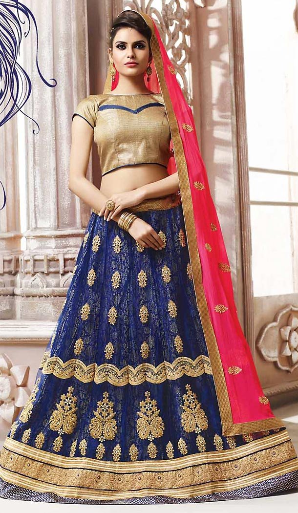 Navy Blue Color Net Circular Style Designer Lehenga Choli | FH468072821