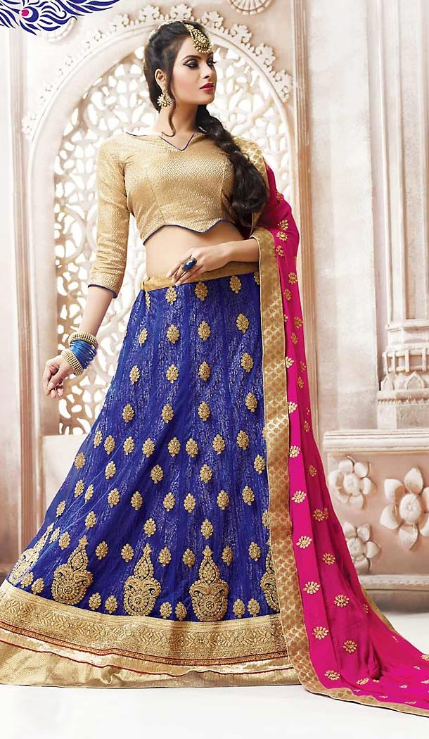 Navy Blue Color Net Circular Style Designer Lehenga Choli | FH468072824