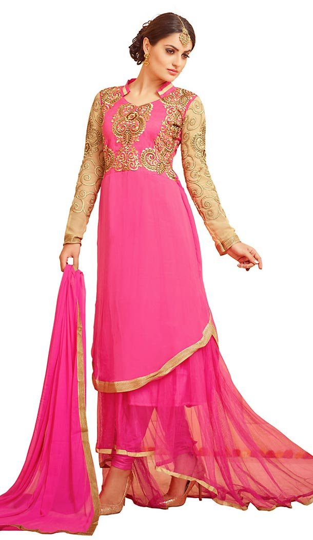 Deep Pink Color Georgette Anarkali Style Salwar Kameez | FH469972994