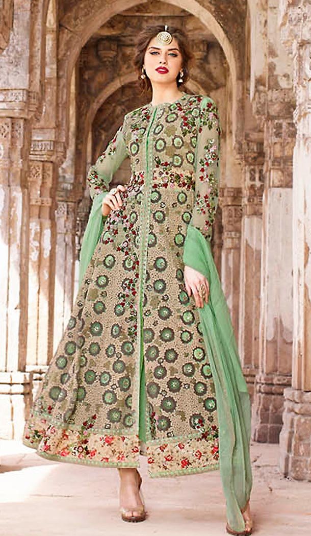 Aloe Vera Green Color Net Designer Wear Salwar Kameez | FH470973094
