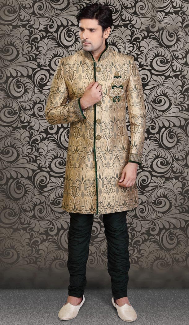 Beige Color Brocade Indo Western Menswear Suit | FH477973844