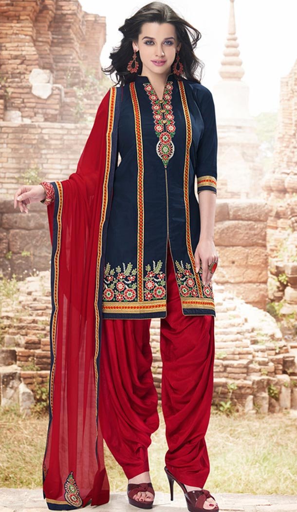 Navy Blue Color Cotton Panjabi Patiyala Suit | FH478673905