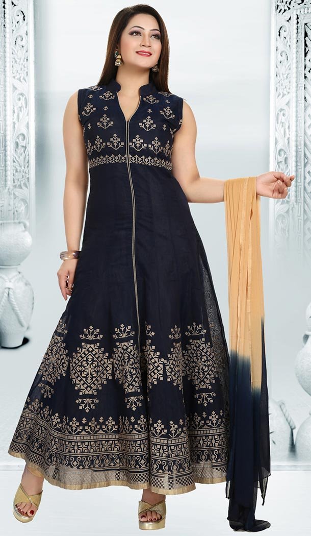 Beige Color Art Silk Anarkali Readymade Churidar Dress | FH478873945