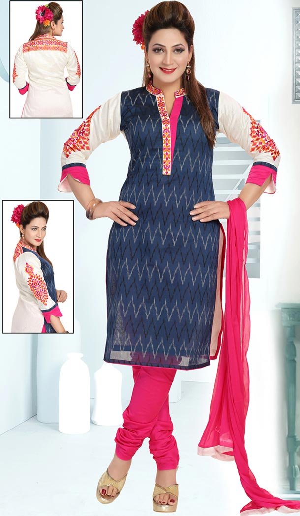Navy Blue Color Art Silk Straight Cut Readymade Churidar Dress | FH478873948