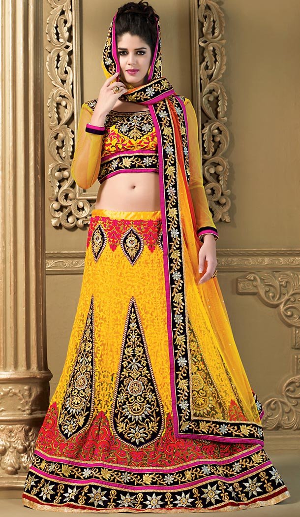 Yellow Color Net A Line Style Designer Lehenga Choli | FH479173977