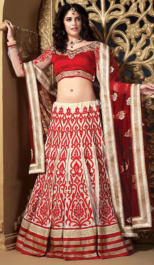 Off White Color Net A Line Style Designer Lehenga Choli | FH479173990