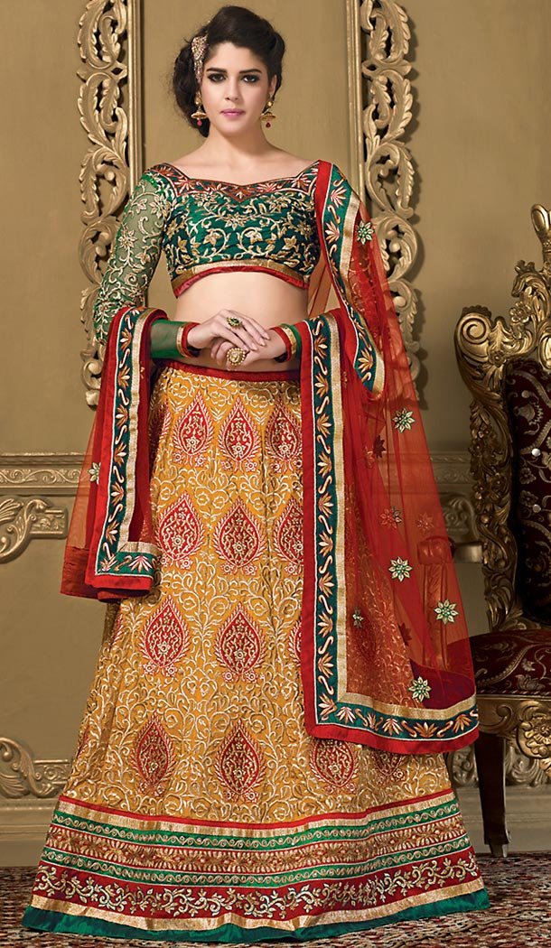 Sangeet Lehengas Online in Silk and French Beige Color A Line Style | FH479273993