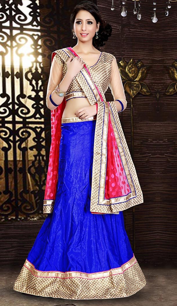 Blue Color Silk A Line Style Party Wear Lehenga Choli | FH479374006