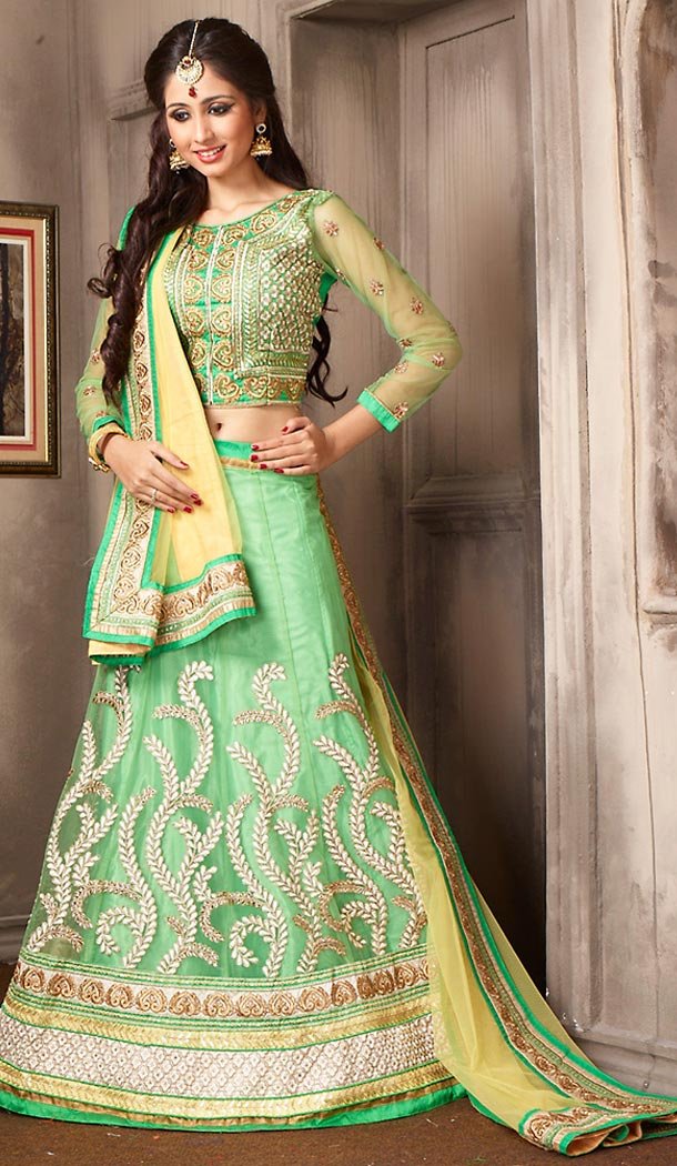 Mint Green Color Net A Line Style Party Wear Lehenga Choli | FH479574050