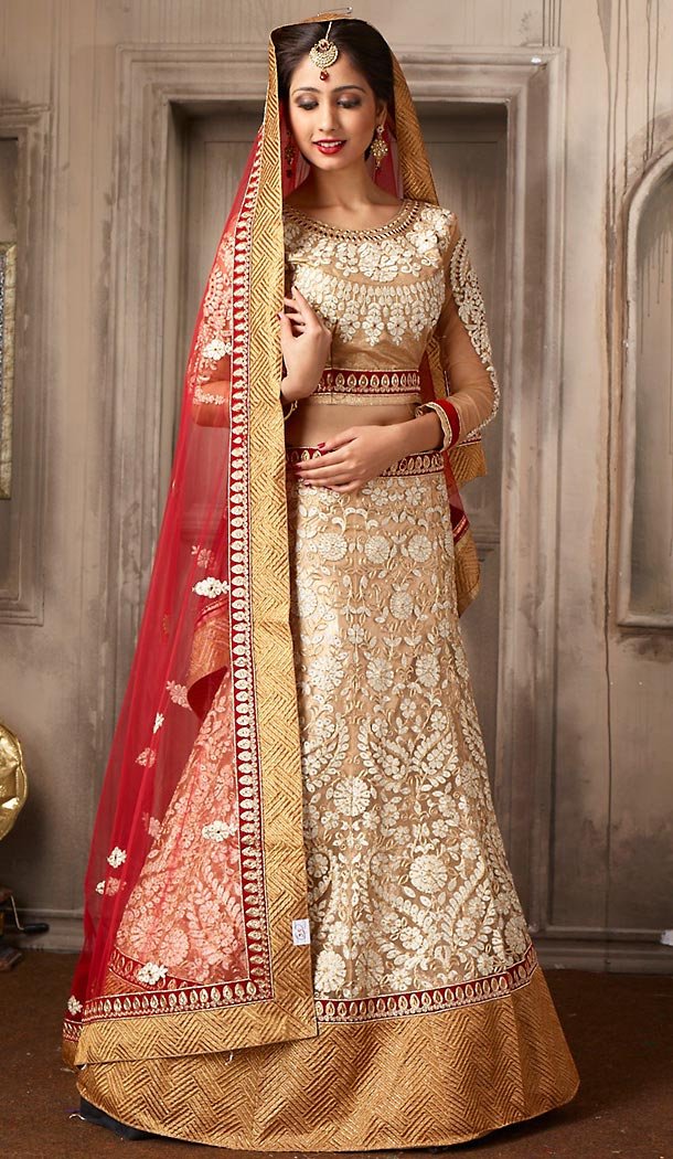 Tan Brown Color Net A Line Style Party Wear Lehenga Choli | FH479574051