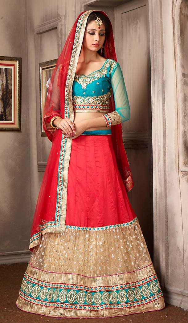 Red Color Net Circular Style Lehenga Choli | FH479674059