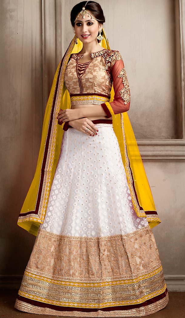 White Color Net A Line Style Lehenga Choli | FH479674067