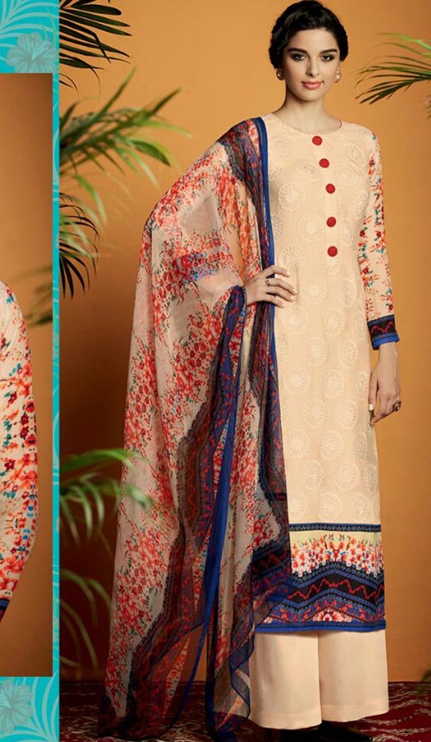 Beige Color Cotton Straight Cut Style Palazzo Kameez | FH480174116