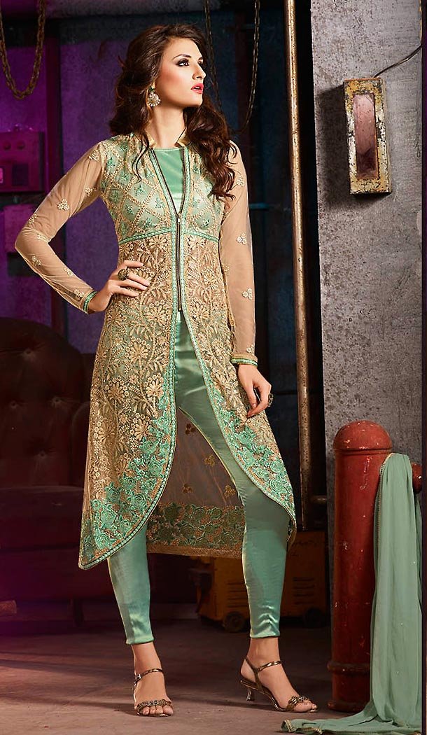 Aloe Vera Green Color Net Designer Salwar Kameez | FH480574180