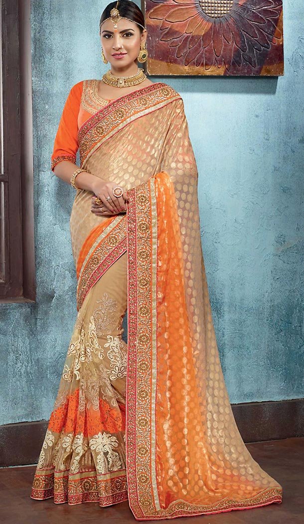 Orange Color Georgette Traditional Ethnic Wear Saree Blouse | FH482474913