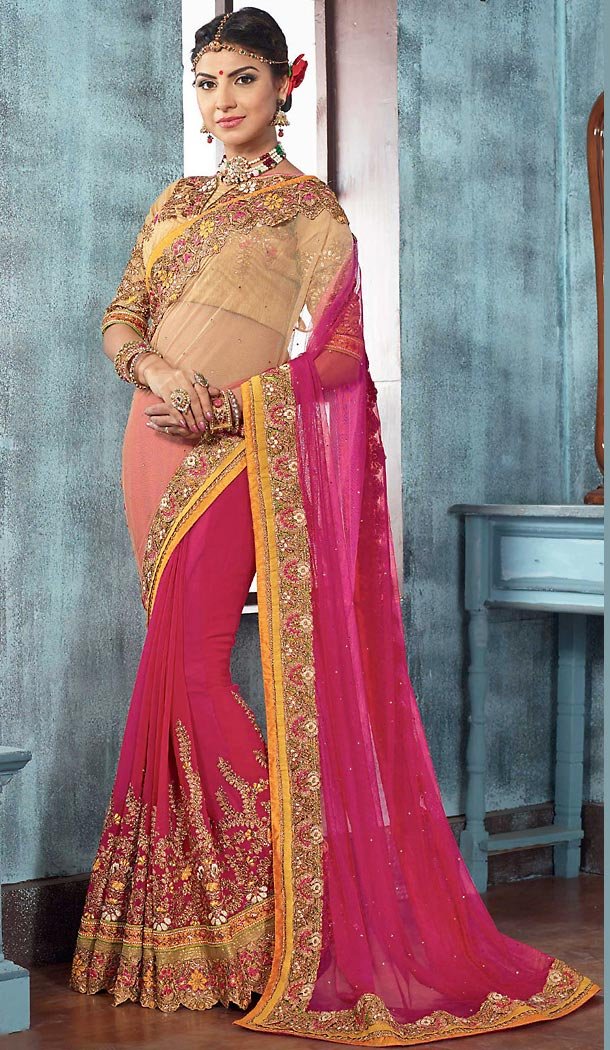 Deep Pink Color Georgette Traditional Ethnic Wear Saree Blouse | FH482474920