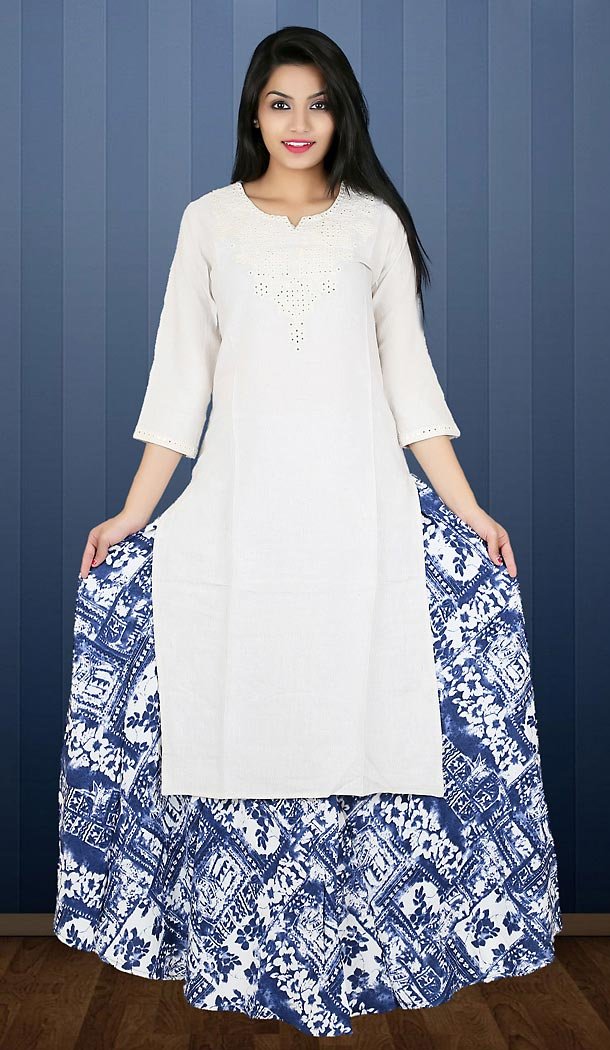 Off White Color Cotton Readymade Ladies Kurtas | FH482674390
