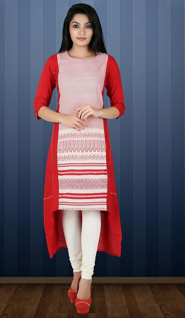 Deep Scarlet Color Cotton Wrap Style Readymade Kurti | FH482774414