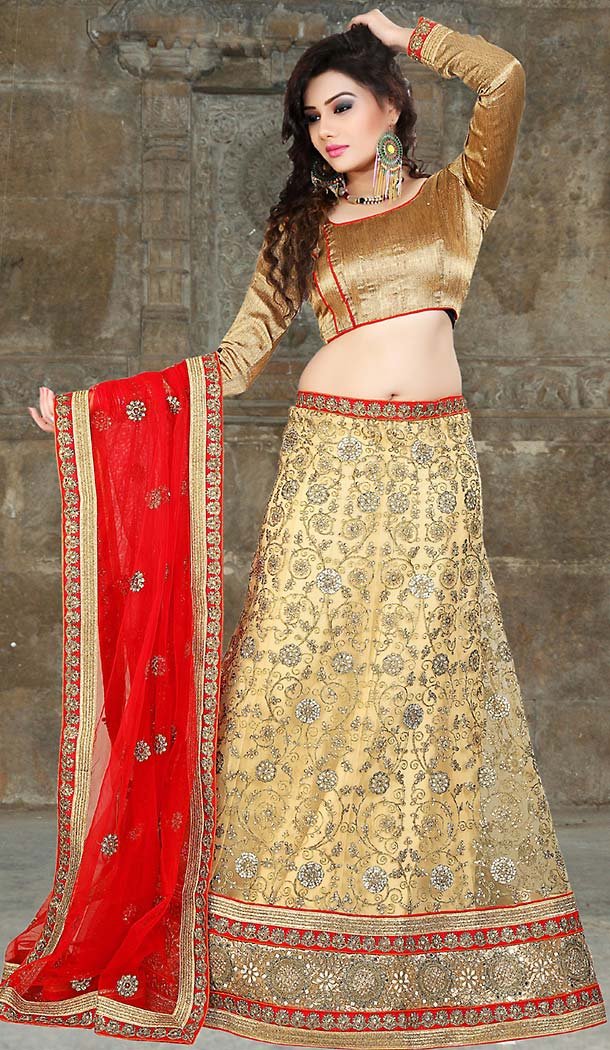 Beige Color Net A Line Style Traditional Lehenga | FH483274499