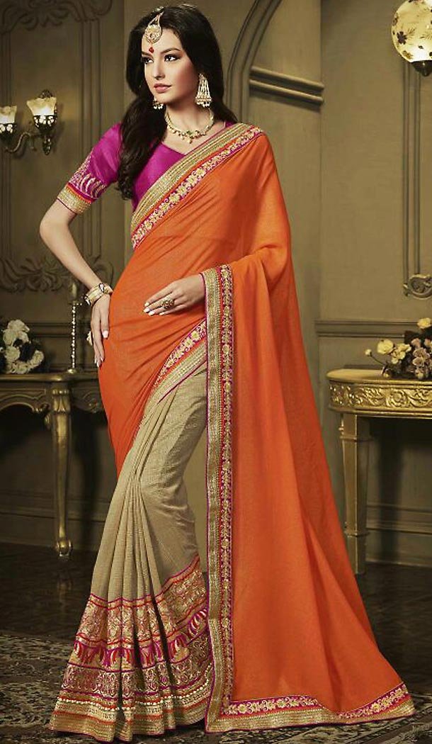 Orange Color Georgette Traditional Embroidered Saris Blouse | FH487074876
