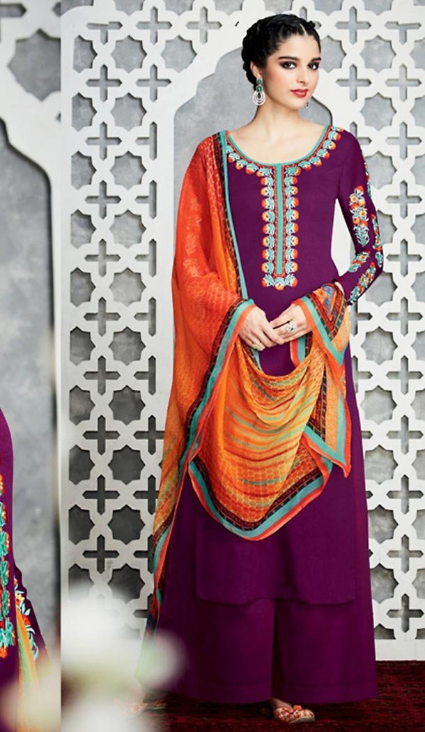 Magenta Color Cotton Straight Cut Style Palazzo Kameez | FH487574960