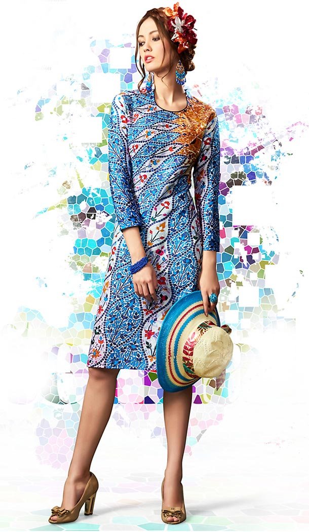 Cotton Fabric Multiple Color Geometric Print Readymade Kurtis | FH487774979
