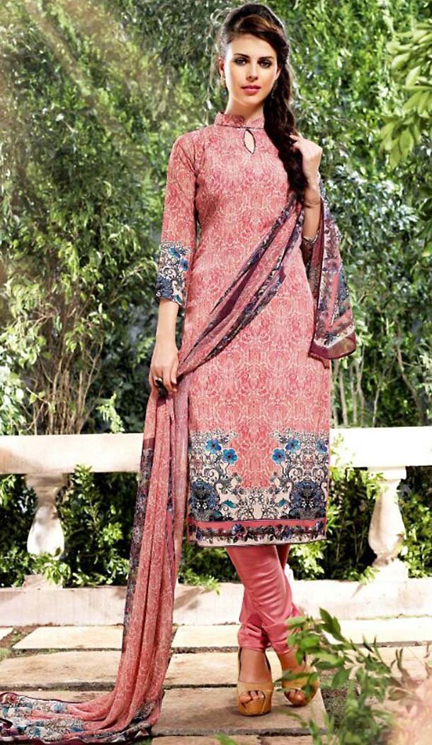 Georgette Salmon Color Straight Cut Office Wear Churidar Kameez | FH488275022