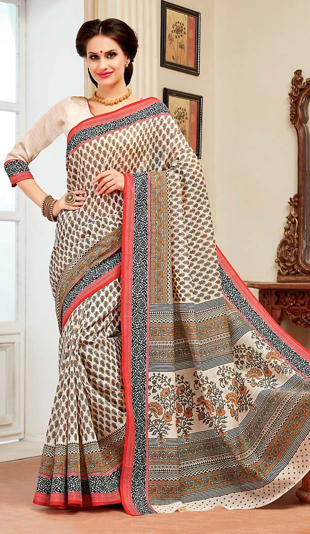 White Color Cotton Contemporary Style Office Wear Saree | FH488475056