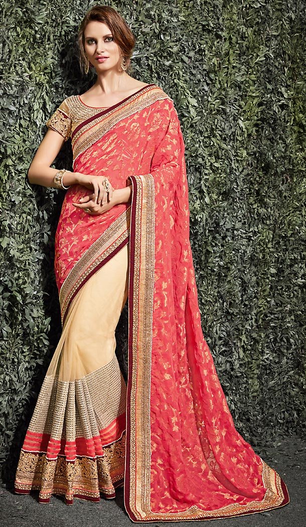 Beige Color Banarasi Silk Embroidered Designer Saree Blouse | FH488775096