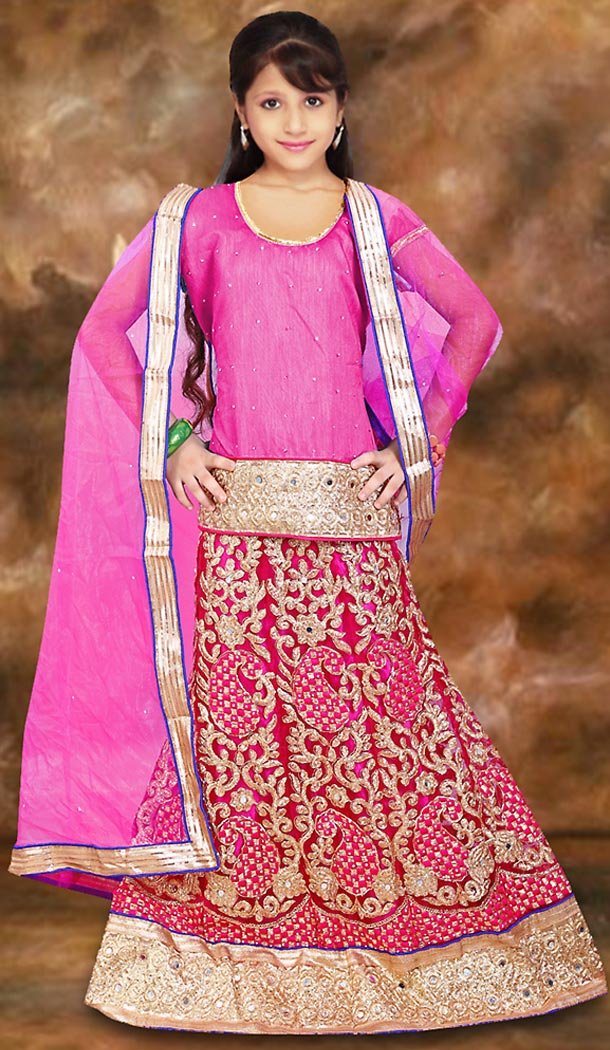 Pink Color Net A Line Style Girl Readymade Lehenga Choli | FH488975105